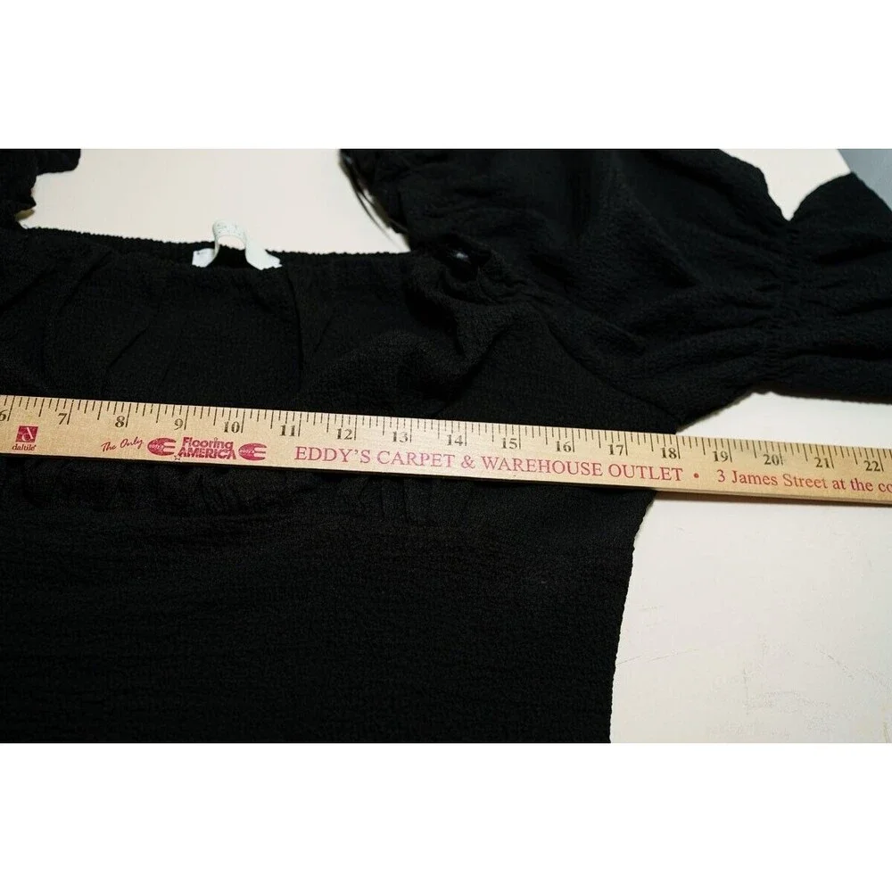 ASTR the label top Ruched Textured Puff‎ Sleeve Square Neck babydoll cropped